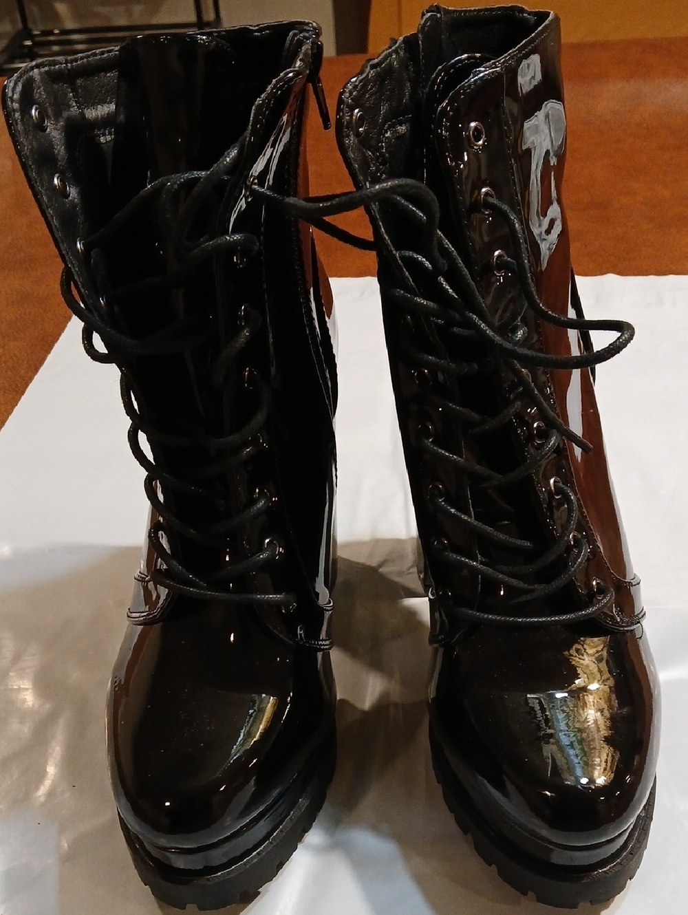 Fashion Nova Black Patent Lace-Up Combat Boots